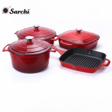 Cast iron cookware set with casserole grill pan